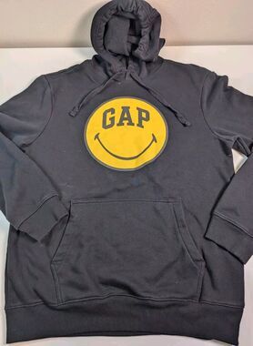GAP Smiley Originals Gap Logo  Hoodie Sweatshirt Activewear Black Men Size Med